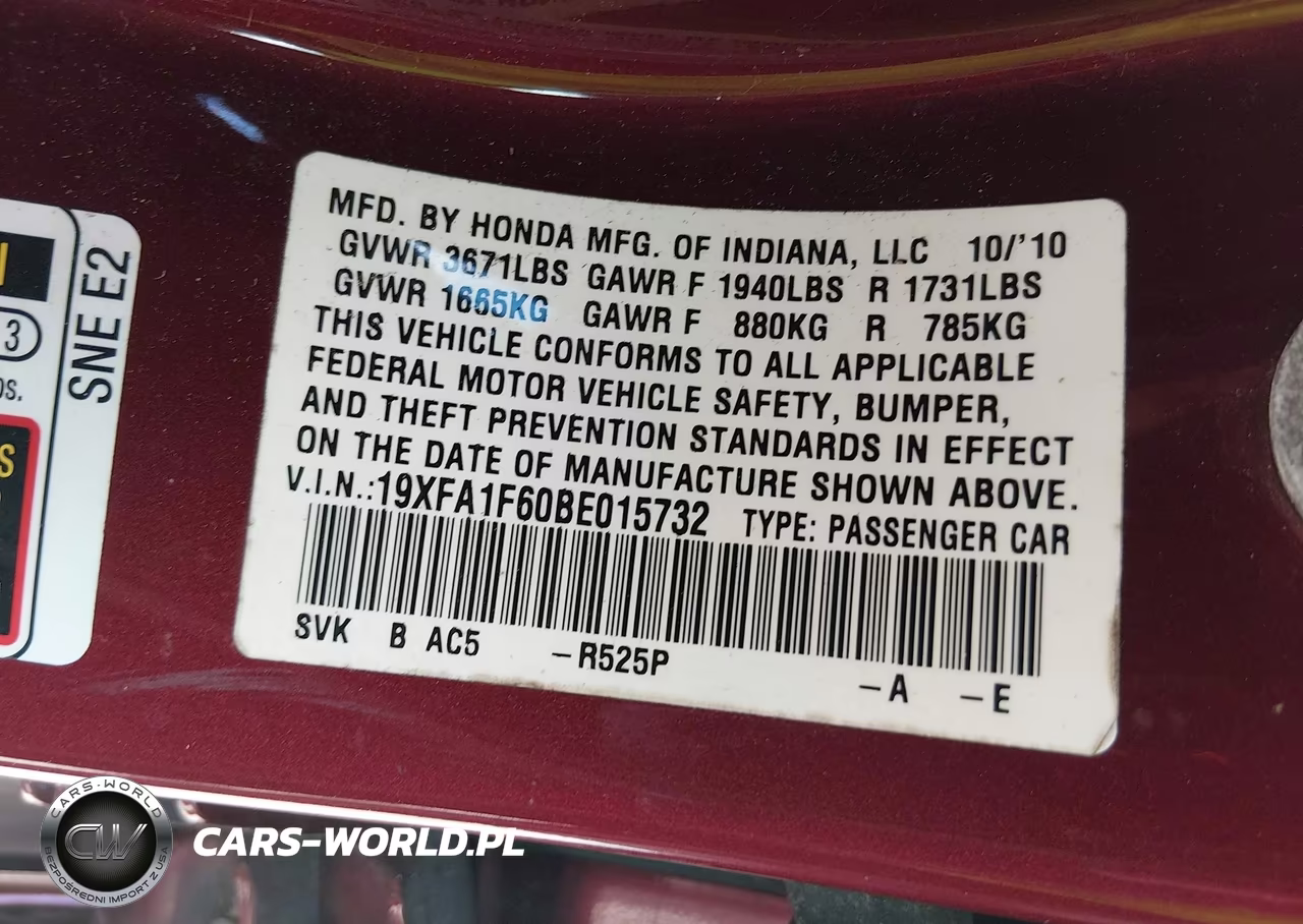 2011 Honda Civic Lx-S VIN:19XFA1F60BE015732 - 9