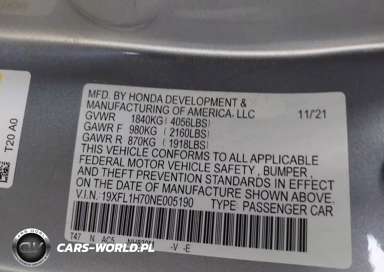 2022 Honda Civic Ex-L VIN:19XFL1H70NE005190 - 9