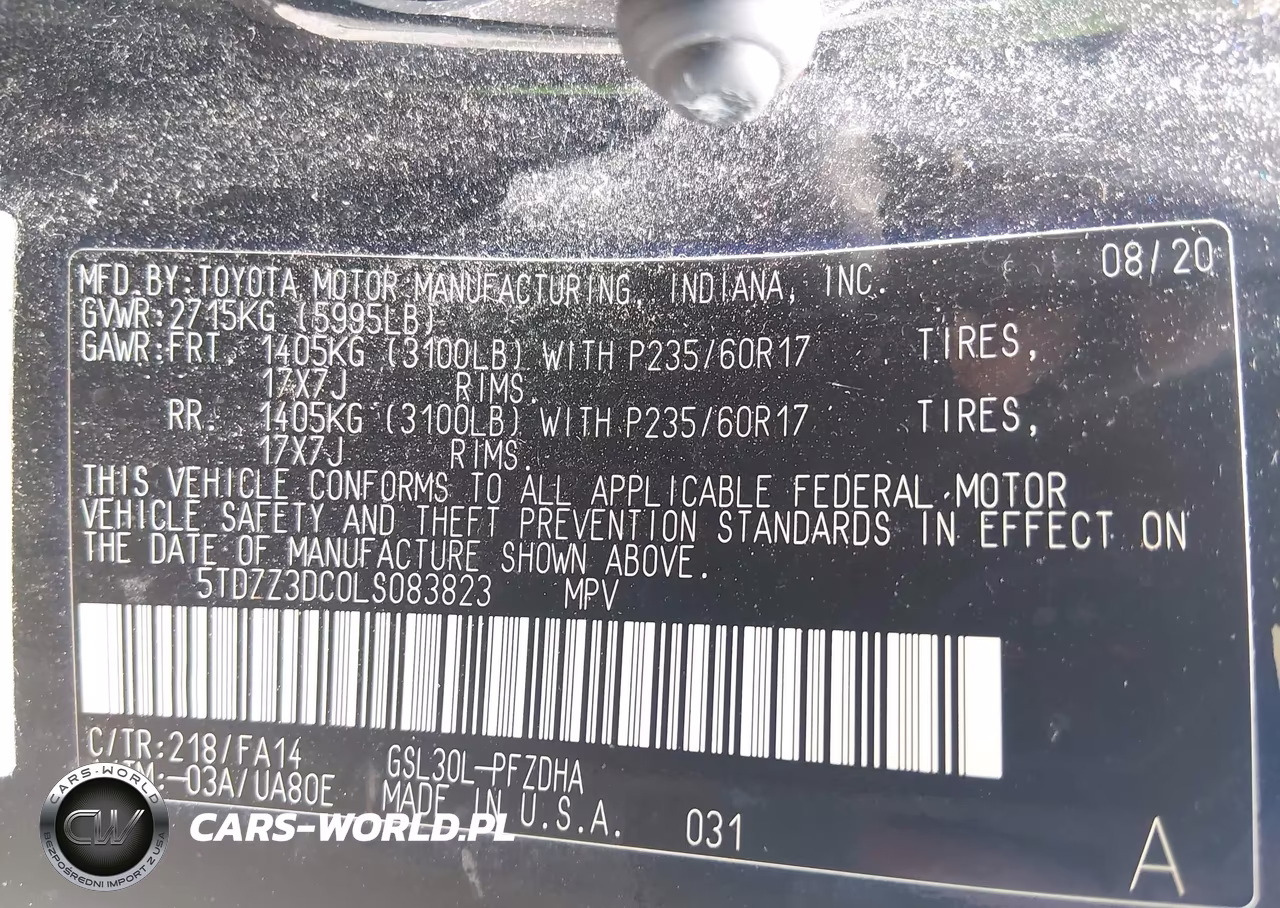 2020 Toyota Sienna L VIN:5TDZZ3DC0LS083823 - 9