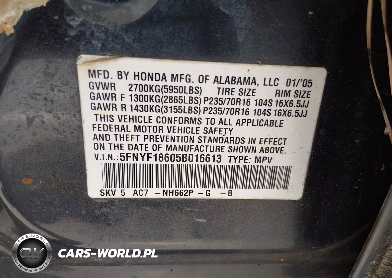2005 Honda Pilot Ex-L VIN:5FNYF18605B016613 - 9