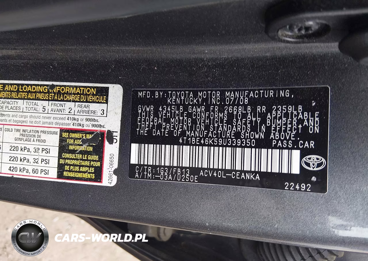 2009 Toyota Camry Le VIN:4T1BE46K59U339350 - 9