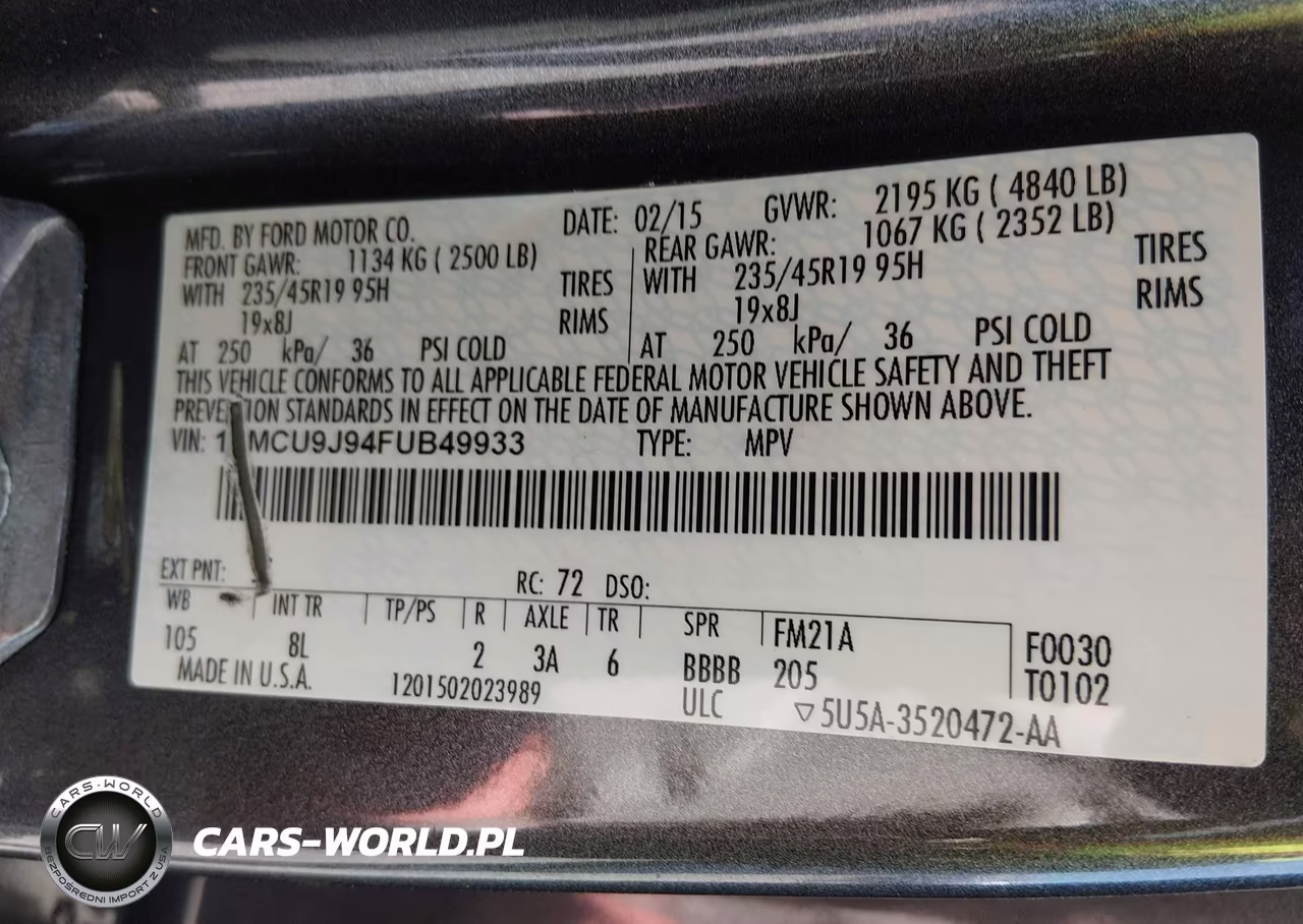 2015 Ford Escape Titanium VIN:1FMCU9J94FUB49933 - 9