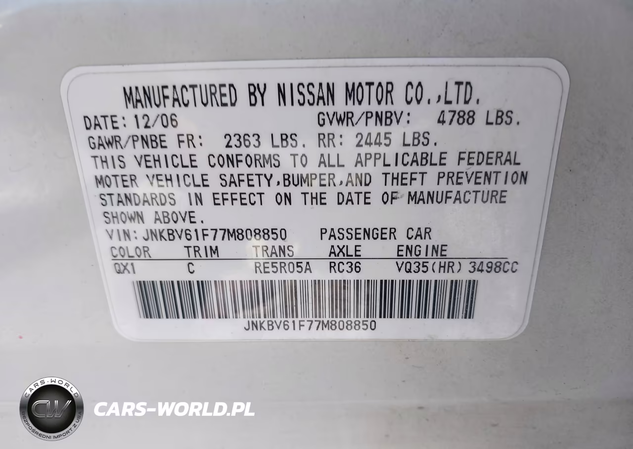 2007 Infiniti G35X VIN:JNKBV61F77M808850 - 9