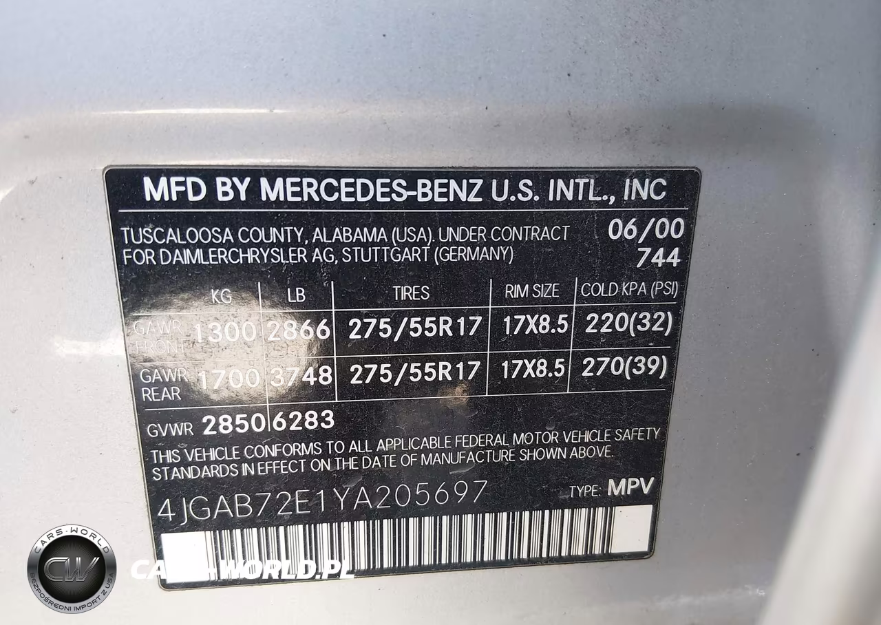 2000 Mercedes-Benz Ml 430 VIN:4JGAB72E1YA205697 - 9