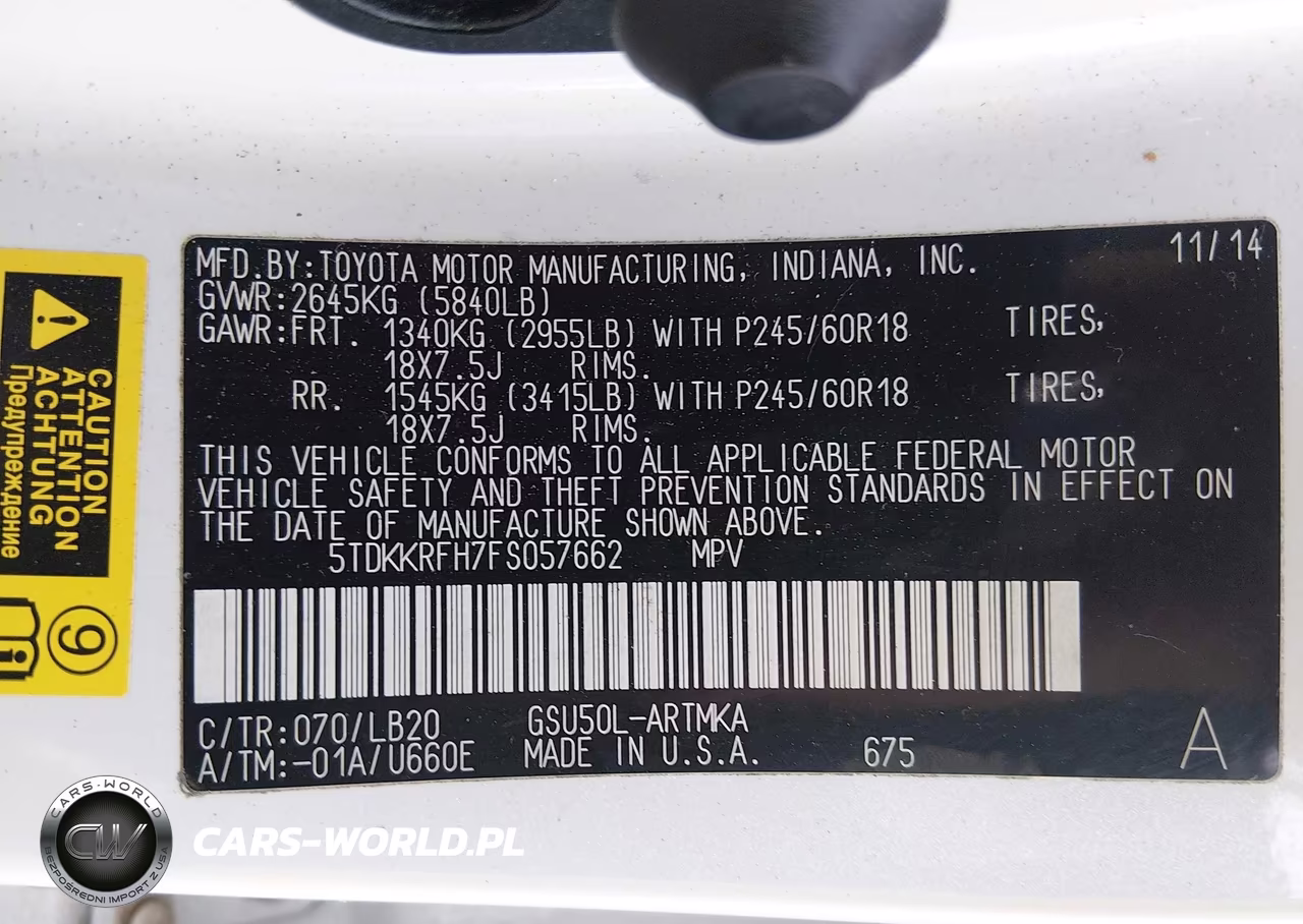 2015 Toyota Highlander Xle V6 VIN:5TDKKRFH7FS057662 - 9