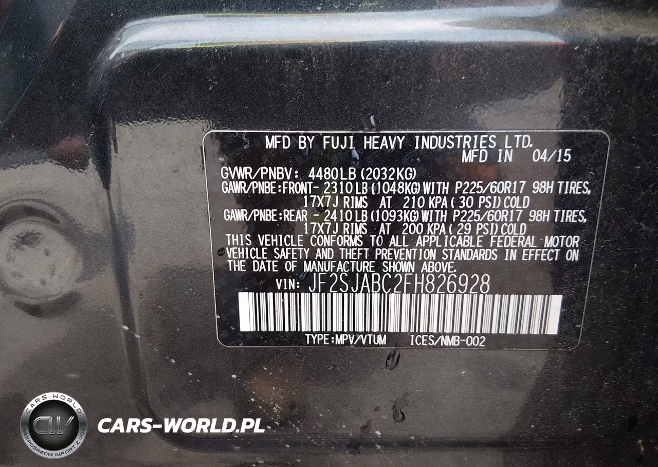 2015 Subaru Forester 2.5I VIN:JF2SJABC2FH826928 - 9