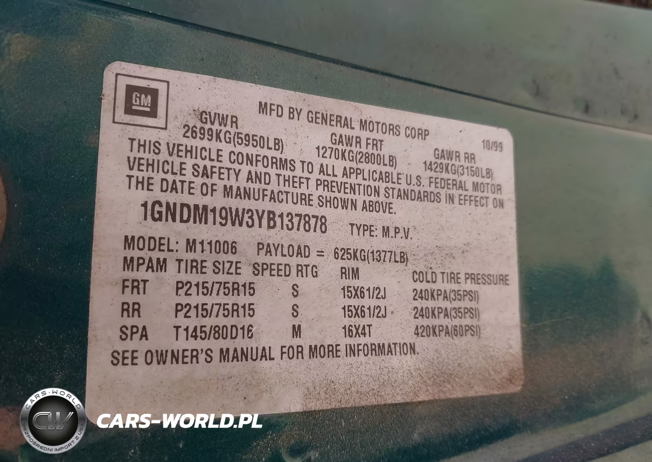 2000 Chevrolet Astro VIN:1GNDM19W3YB137878 - 9