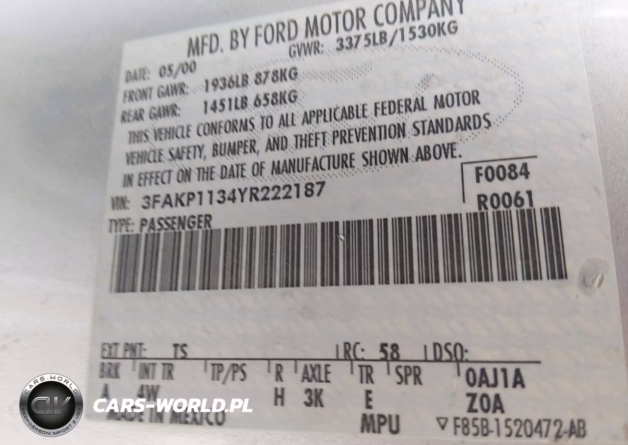 2000 Ford Escort Zx2 VIN:3FAKP1134YR222187 - 9