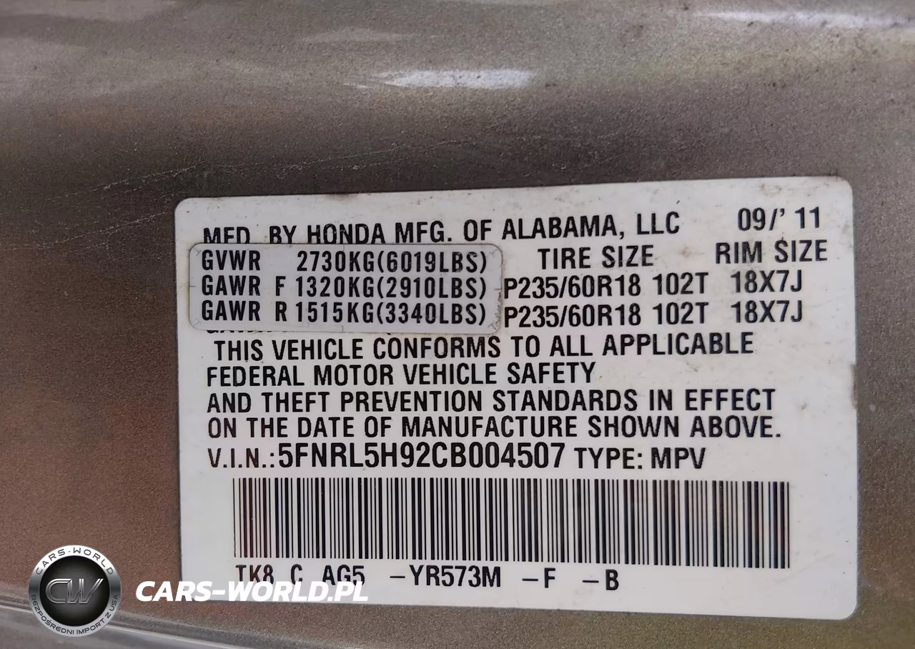2012 Honda Odyssey Touring-Touring Elite VIN:5FNRL5H92CB004507 - 9