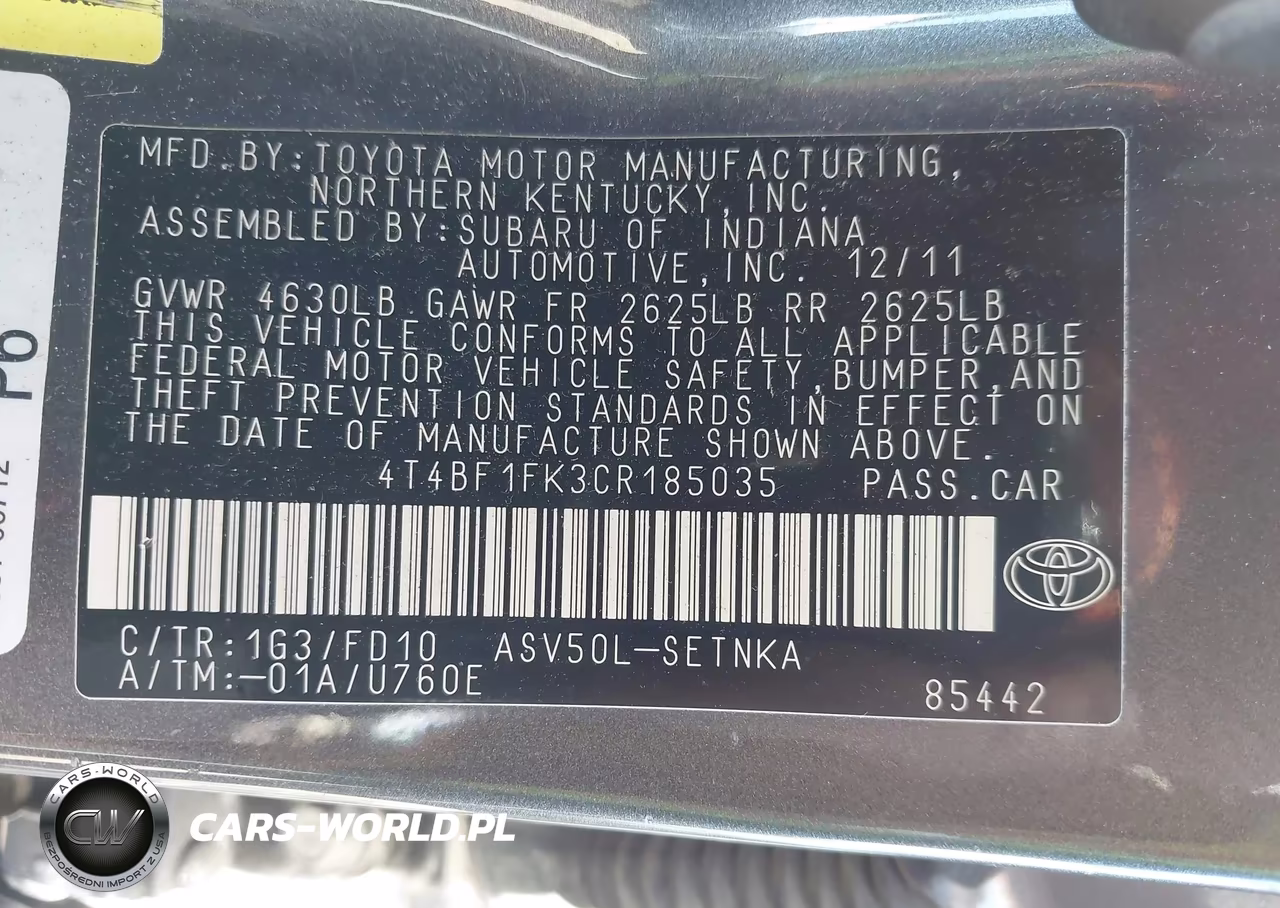 2012 Toyota Camry Le VIN:4T4BF1FK3CR185035 - 9