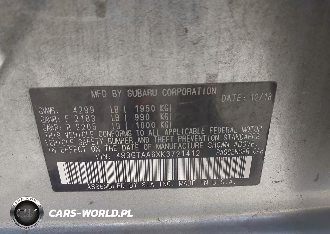 2019 Subaru Impreza 2.0I VIN:4S3GTAA6XK3721412 - 9