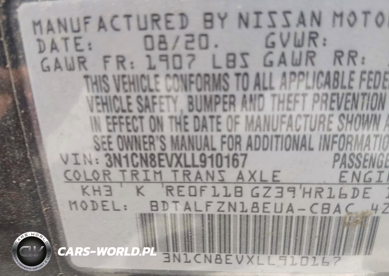 2020 Nissan Versa Sv Xtronic Cvt VIN:3N1CN8EVXLL910167 - 7