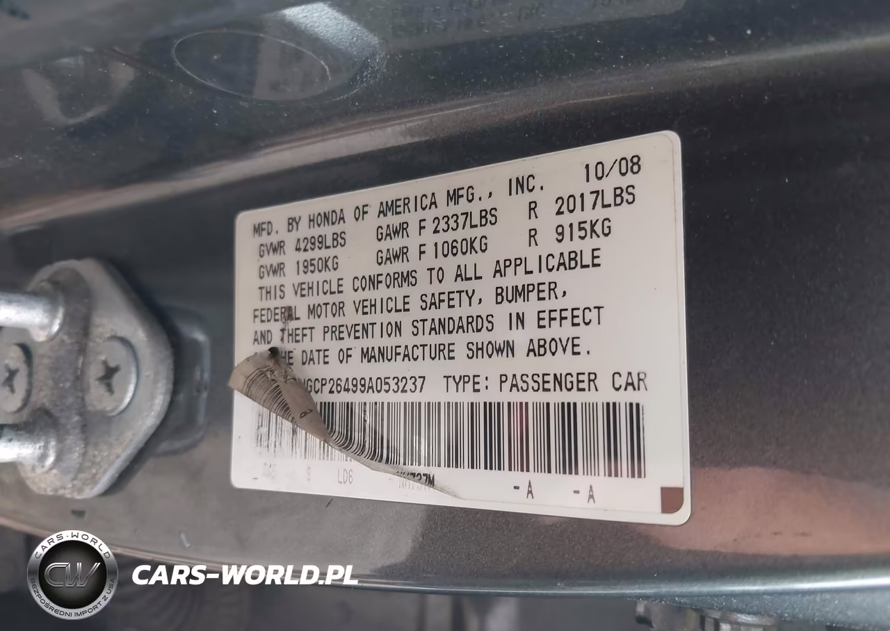 2009 Honda Accord 2.4 Lx-P VIN:1HGCP26499A053237 - 9