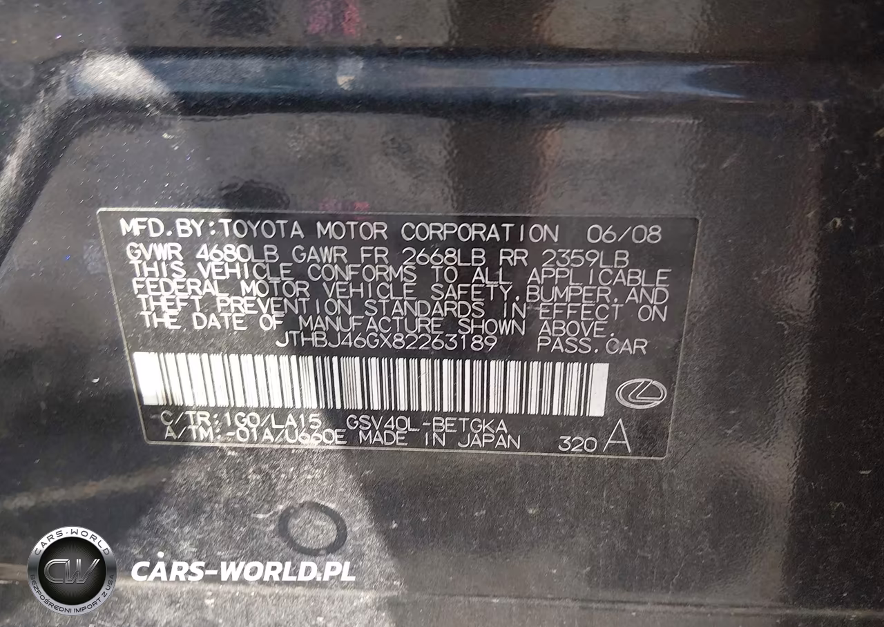 2008 Lexus Es 350 VIN:JTHBJ46GX82263189 - 9