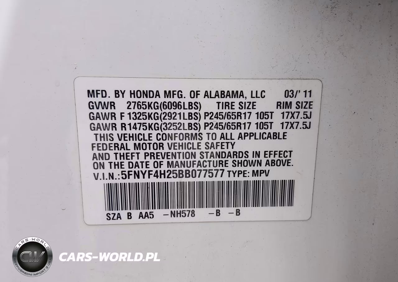2011 Honda Pilot Lx VIN:5FNYF4H25BB077577 - 9