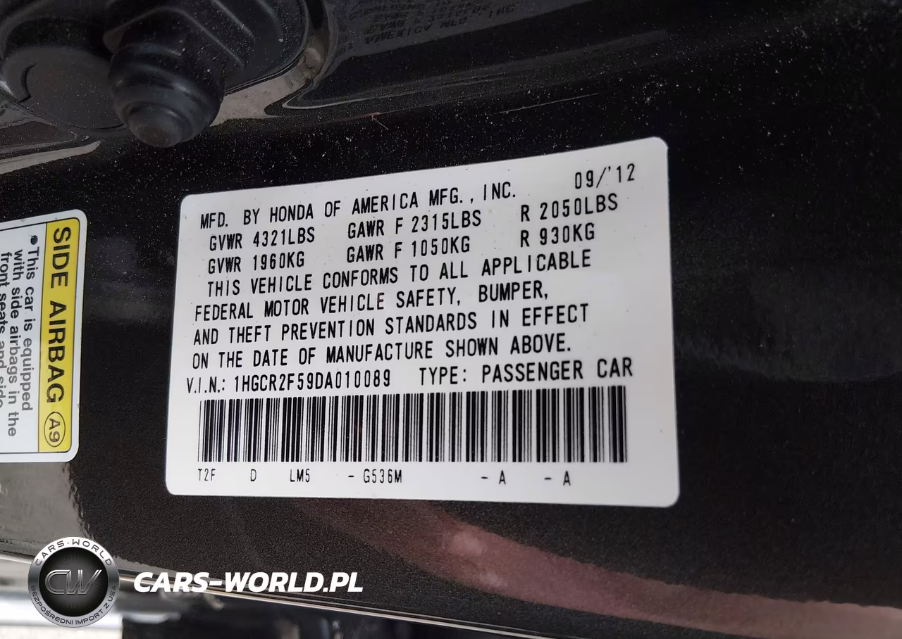 2013 Honda Accord Sport VIN:1HGCR2F59DA010089 - 9