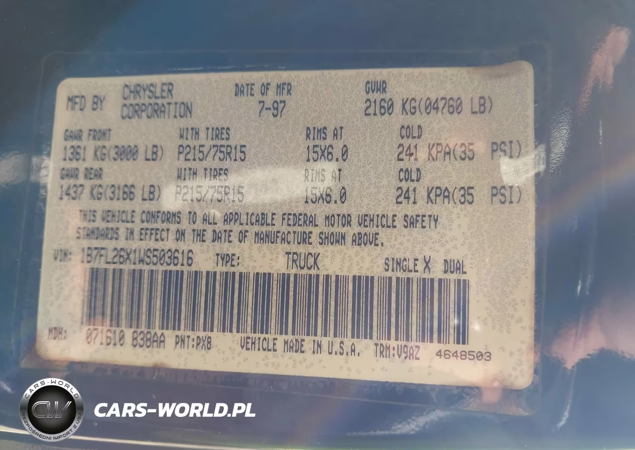 1998 Dodge Dakota Slt-Sport VIN:1B7FL26X1WS503616 - 9