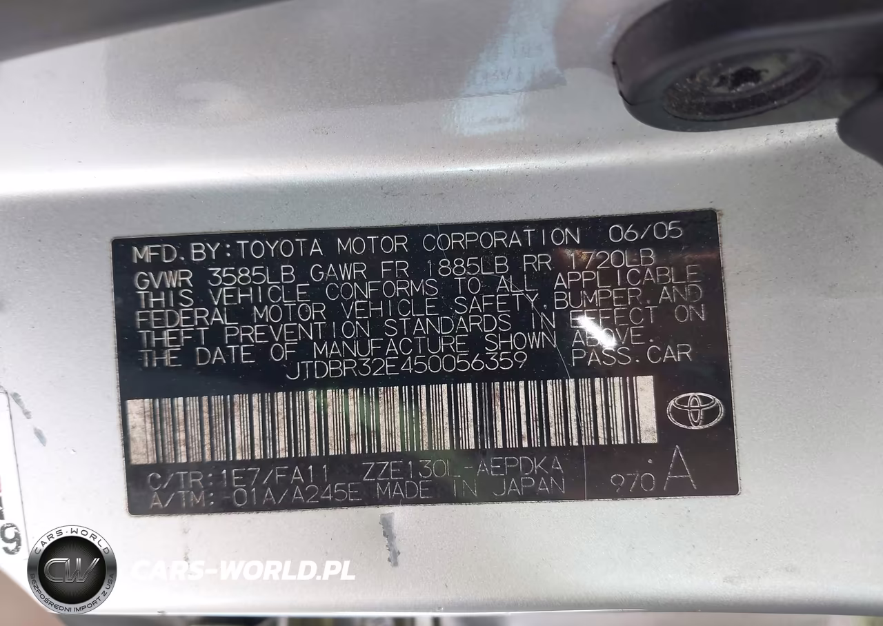 2005 Toyota Corolla Ce VIN:JTDBR32E450056359 - 9