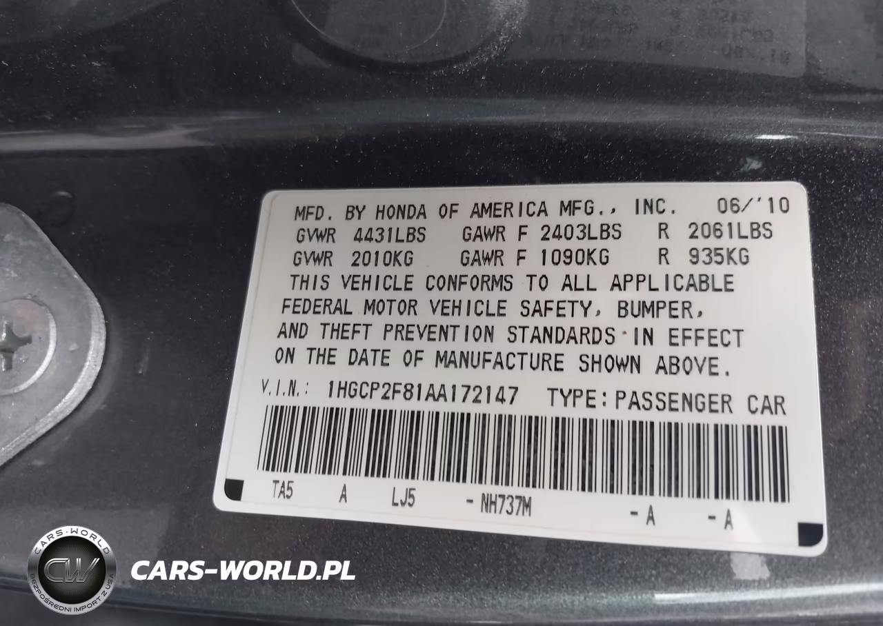 2010 Honda Accord 2.4 Ex-L VIN:1HGCP2F81AA172147 - 9