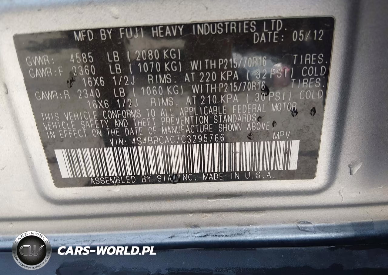 2012 Subaru Outback 2.5I VIN:4S4BRCAC7C3295766 - 9