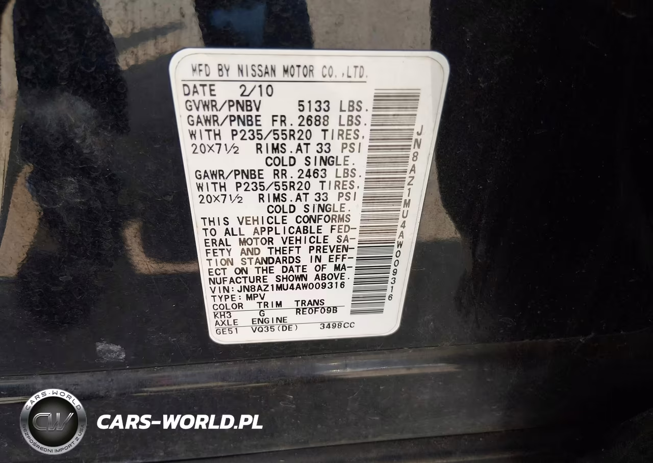 2010 Nissan Murano Le VIN:JN8AZ1MU4AW009316 - 9