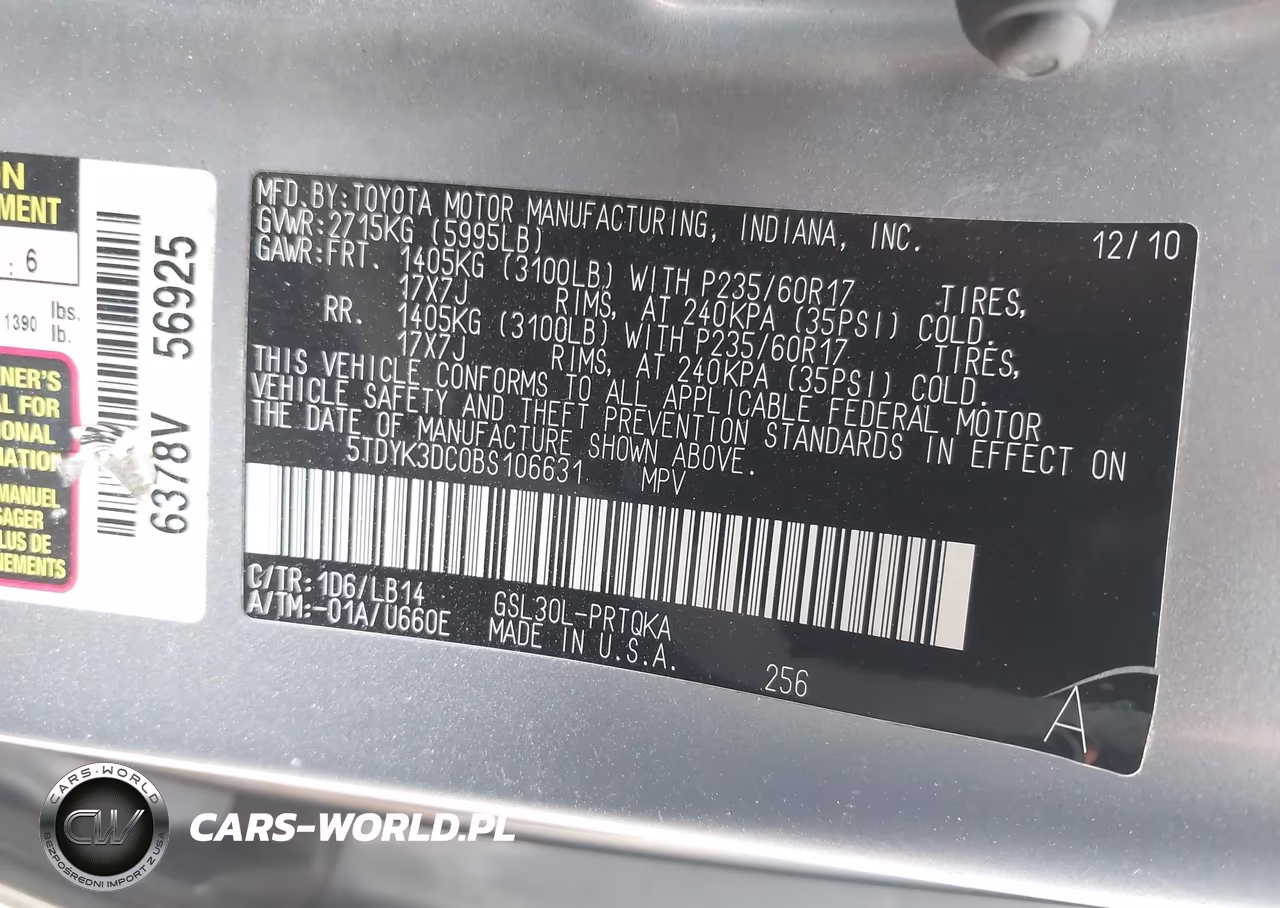 2011 Toyota Sienna Xle V6 VIN:5TDYK3DC0BS106631 - 9