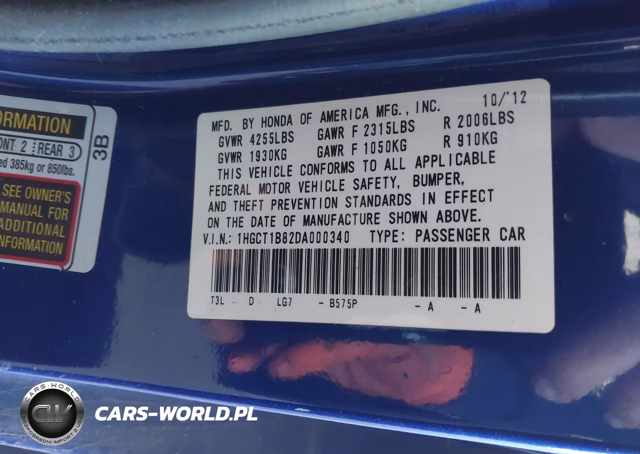 2013 Honda Accord Ex-L VIN:1HGCT1B82DA000340 - 9