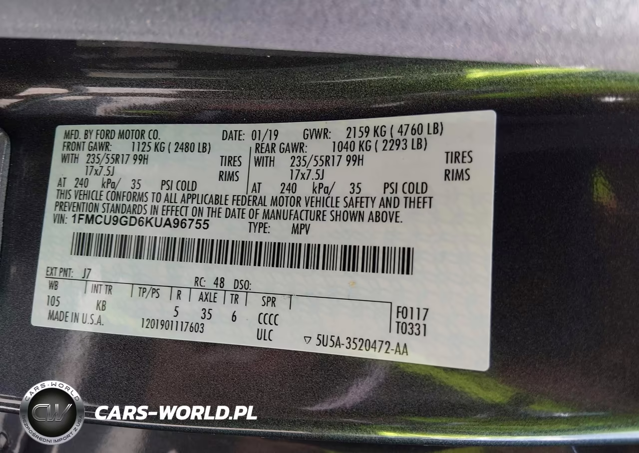 2019 Ford Escape Se VIN:1FMCU9GD6KUA96755 - 9