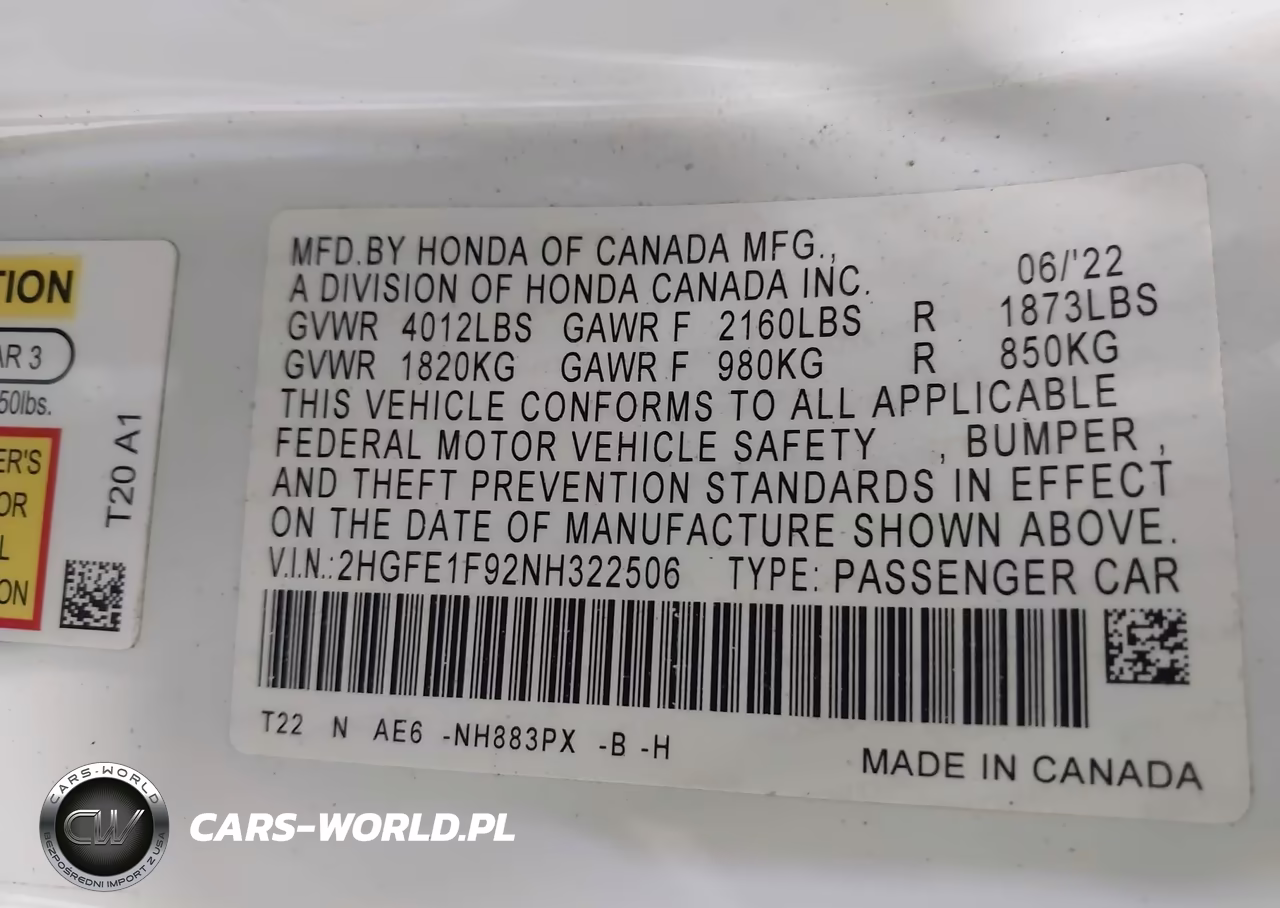2022 Honda Civic Touring VIN:2HGFE1F92NH322506 - 9