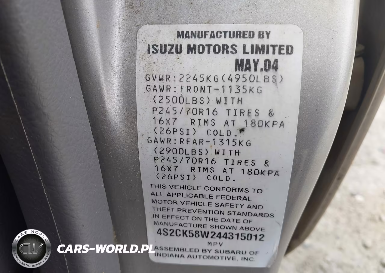 2004 Isuzu Rodeo S 3.2L V6 VIN:4S2CK58W244315012 - 9
