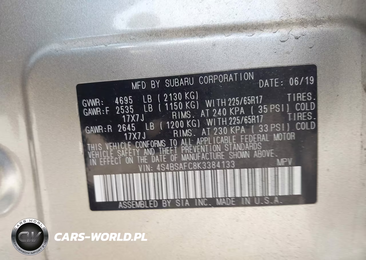 2019 Subaru Outback 2.5I Premium VIN:4S4BSAFC8K3384133 - 9