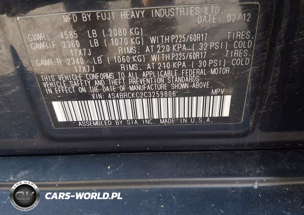 2012 Subaru Outback 2.5I Limited VIN:4S4BRCKC2C3259806 - 9