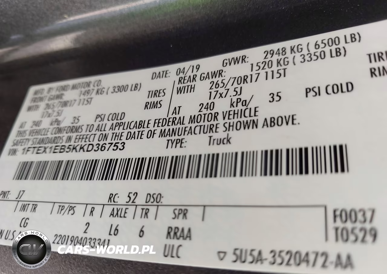 2019 Ford F-150 Xl VIN:1FTEX1EB5KKD36753 - 9
