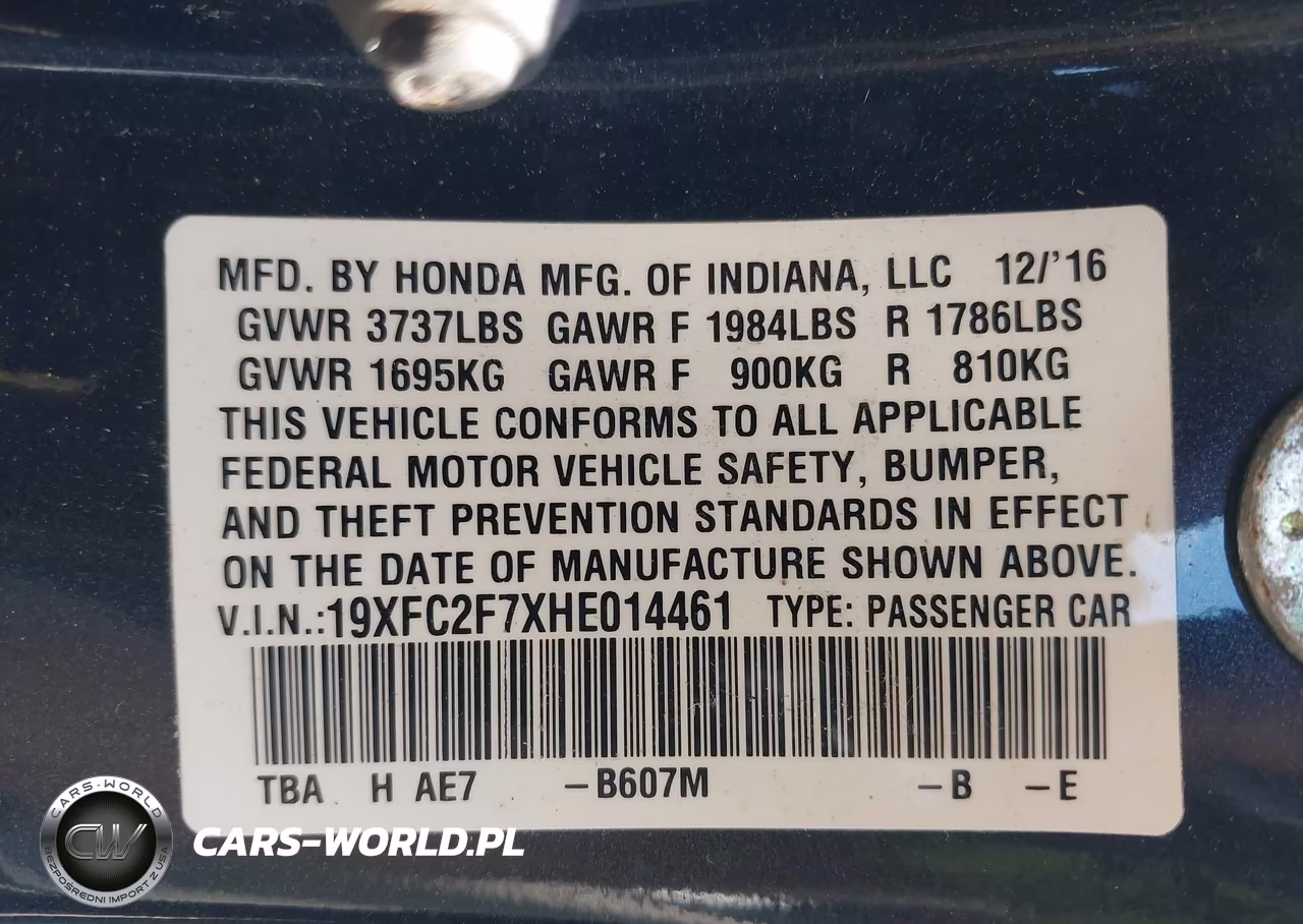 2017 Honda Civic Ex VIN:19XFC2F7XHE014461 - 9