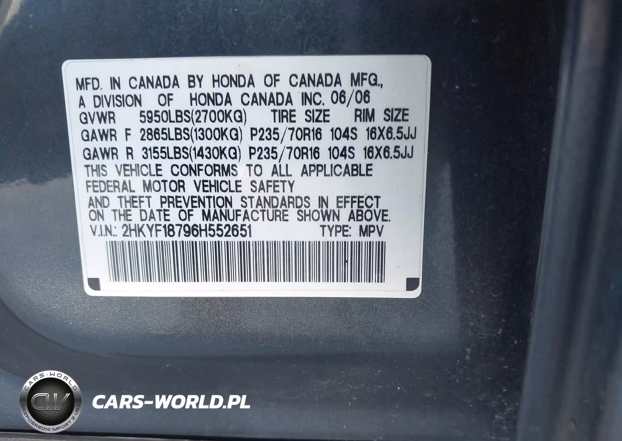 2006 Honda Pilot Ex-L VIN:2HKYF18796H552651 - 9