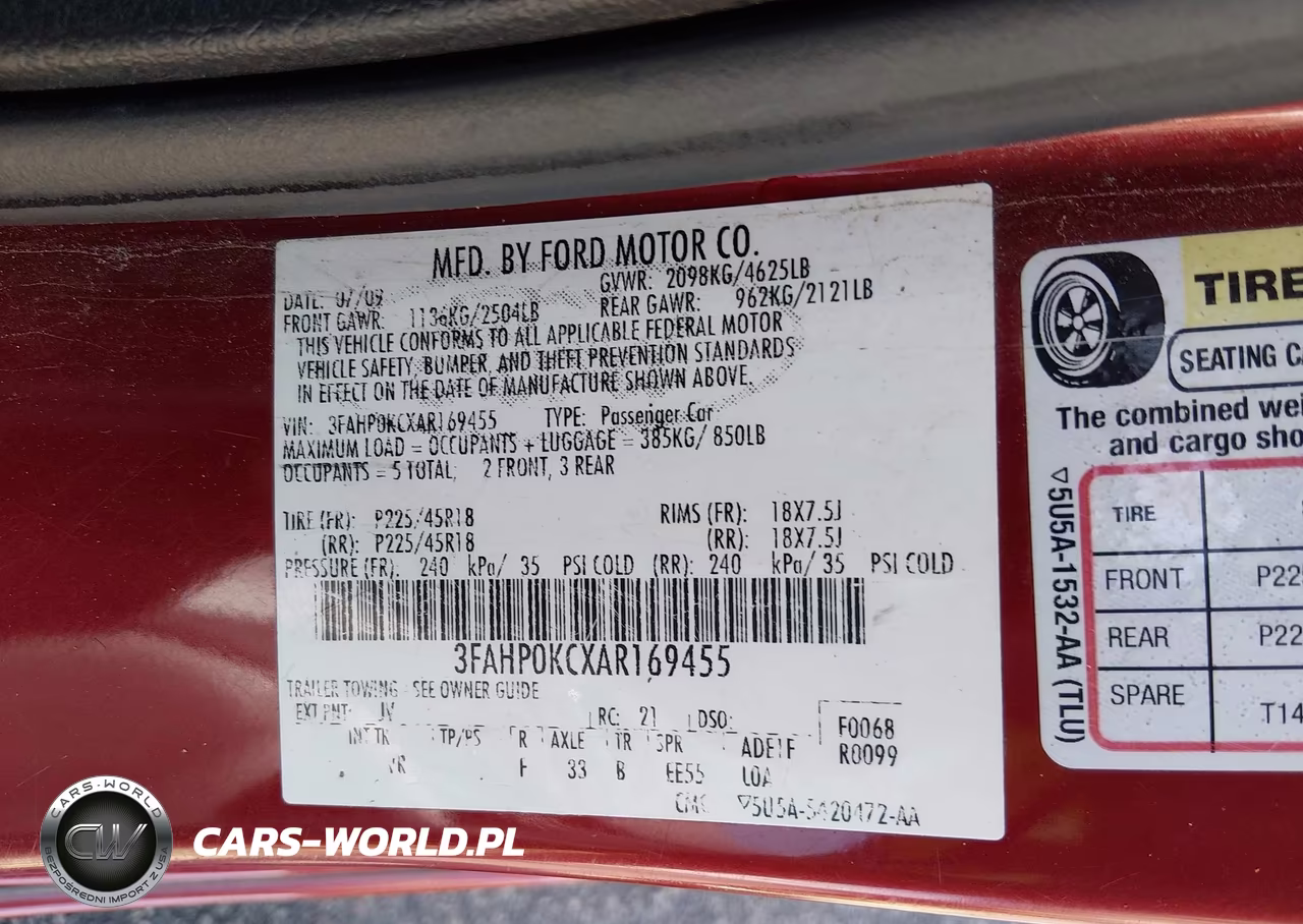 2010 Ford Fusion Sport VIN:3FAHP0KCXAR169455 - 9