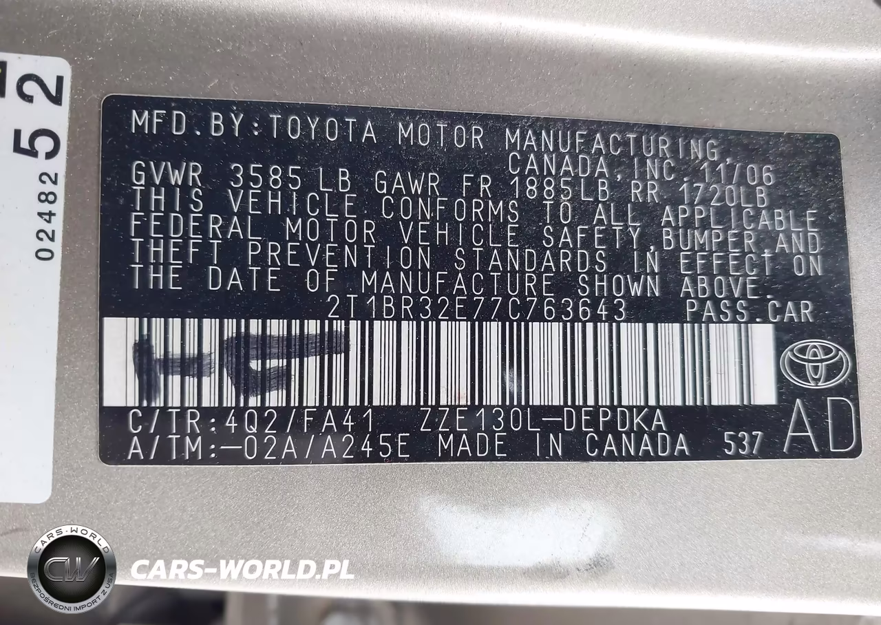 2007 Toyota Corolla Ce VIN:2T1BR32E77C763643 - 9
