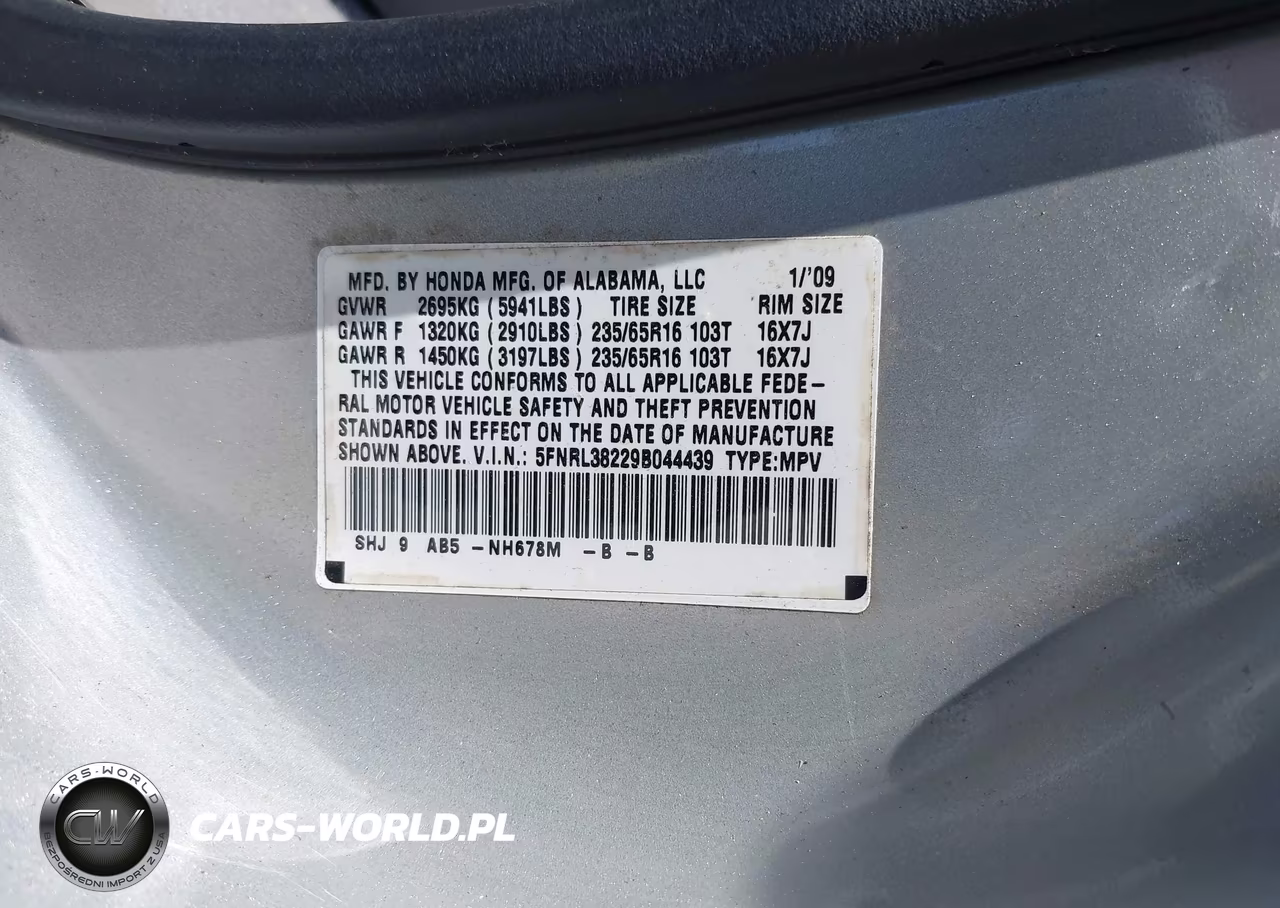 2009 Honda Odyssey Lx VIN:5FNRL38229B044439 - 9