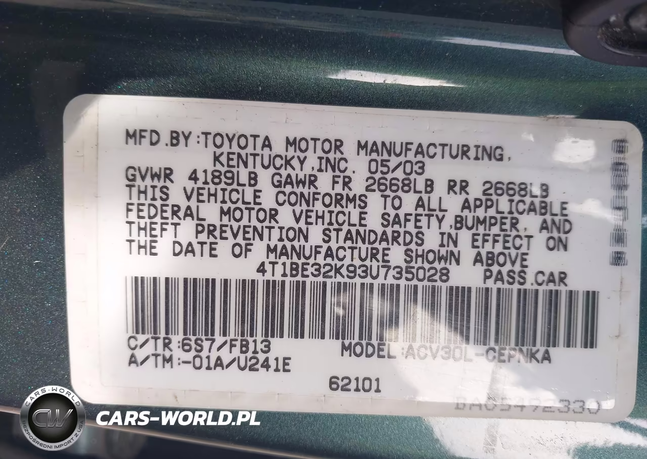 2003 Toyota Camry Le VIN:4T1BE32K93U735028 - 9