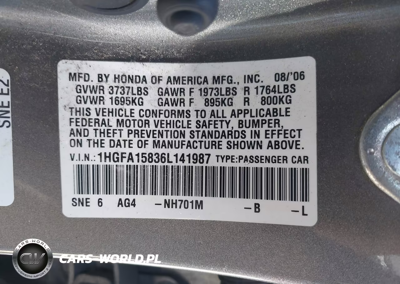 2006 Honda Civic Ex VIN:1HGFA15836L141987 - 9