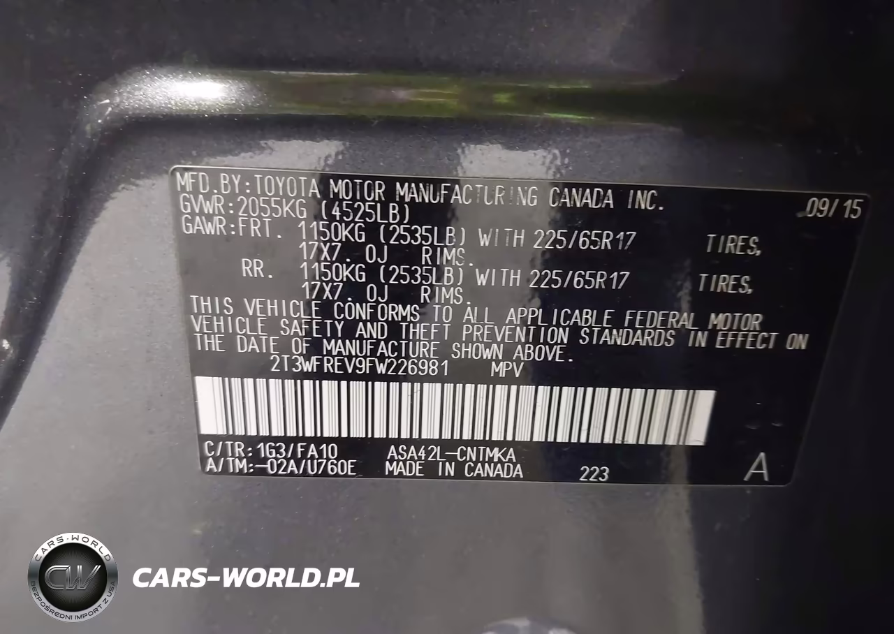 2015 Toyota Rav4 Xle VIN:2T3WFREV9FW226981 - 9