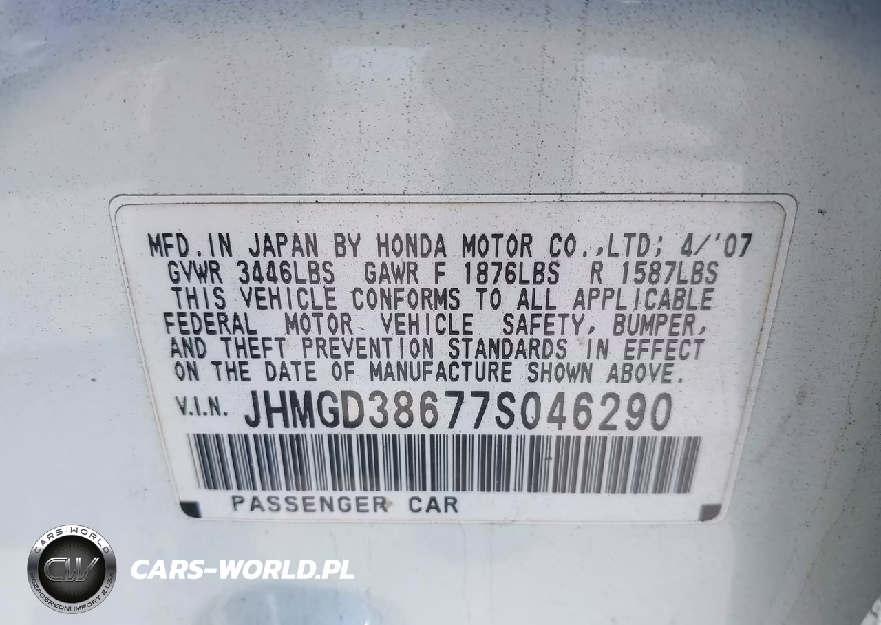 2007 Honda Fit Sport VIN:JHMGD38677S046290 - 9