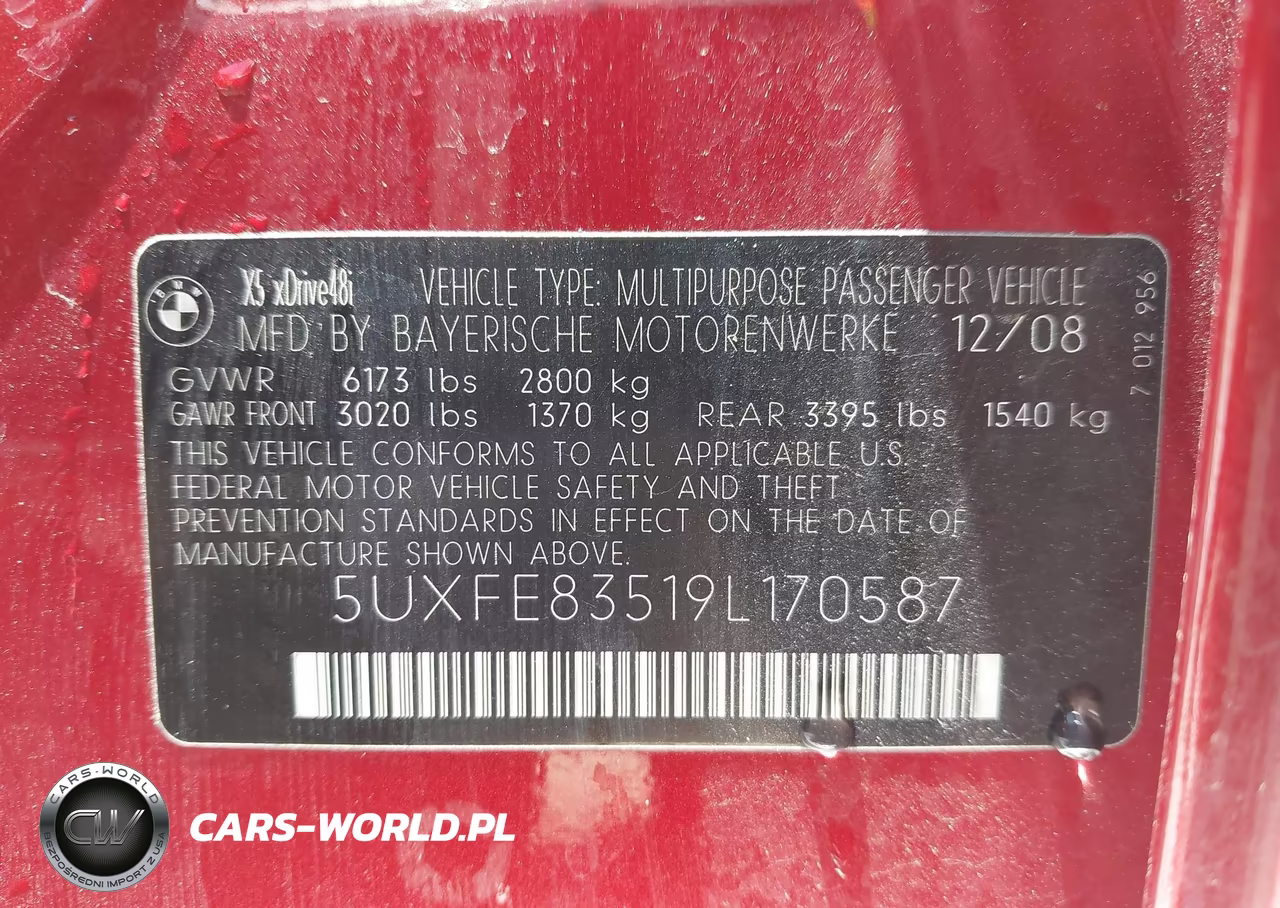 2009 BMW X5 xDrive48I VIN:5UXFE83519L170587 - 9