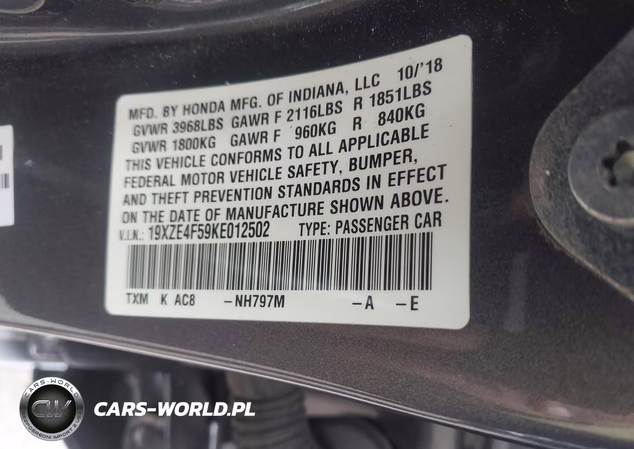 2019 Honda Insight Ex VIN:19XZE4F59KE012502 - 9