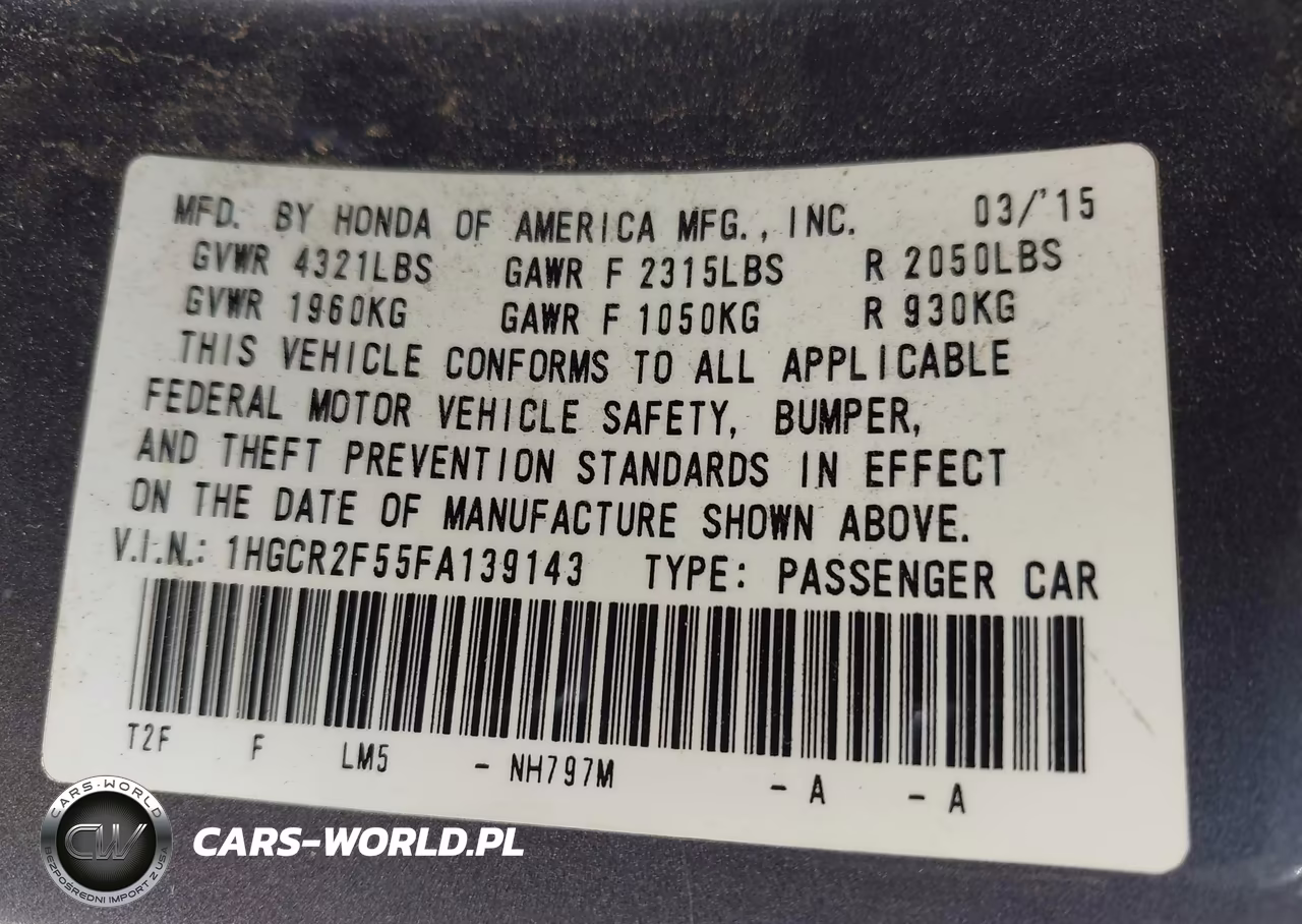 2015 Honda Accord Sport VIN:1HGCR2F55FA139143 - 9