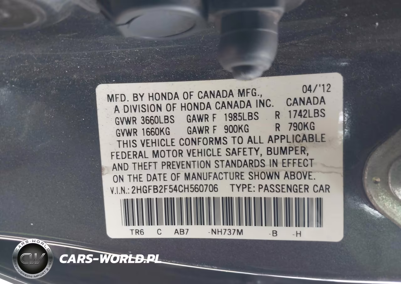 2012 Honda Civic Lx VIN:2HGFB2F54CH560706 - 9