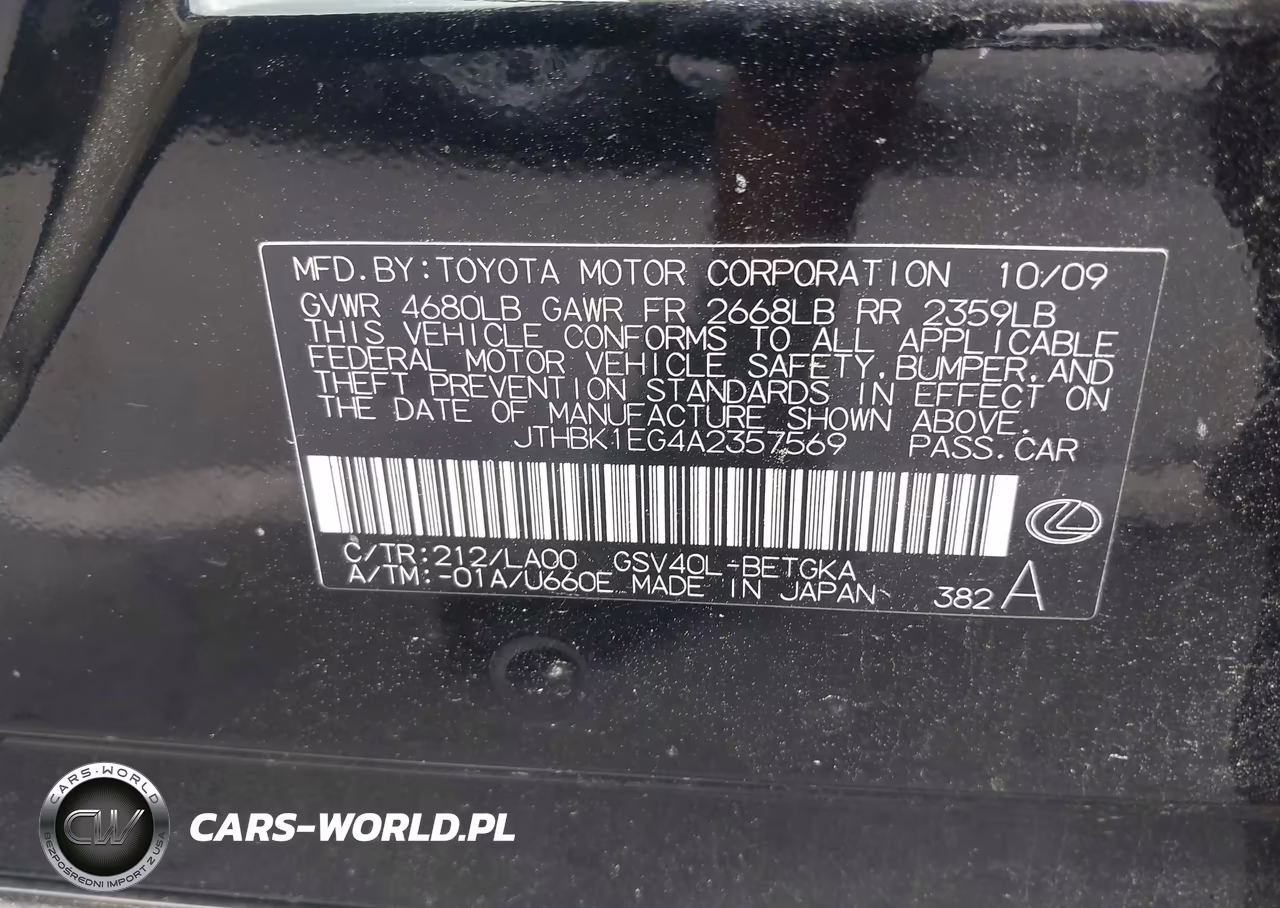 2010 Lexus Es 350 VIN:JTHBK1EG4A2357569 - 9