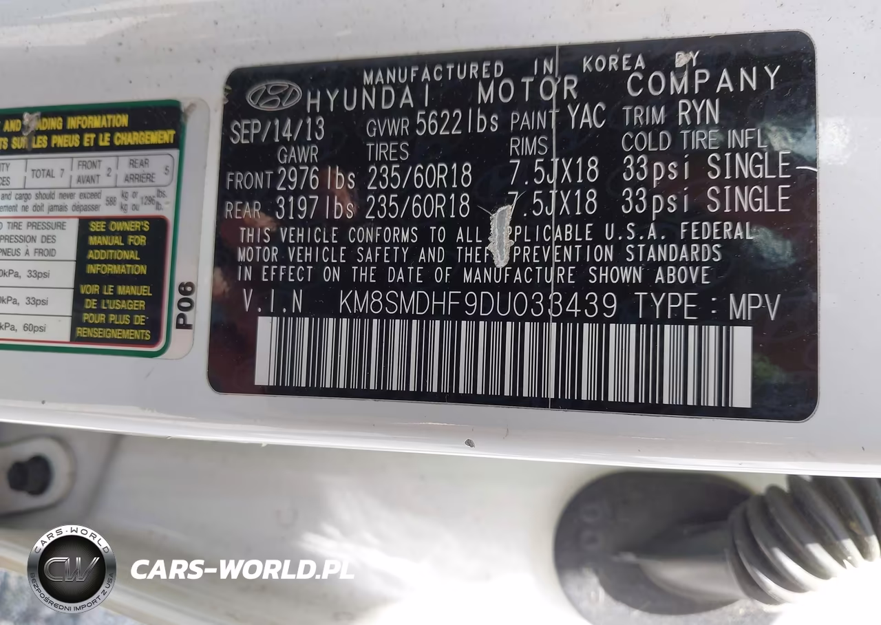 2013 Hyundai Santa Fe Gls VIN:KM8SMDHF9DU033439 - 9
