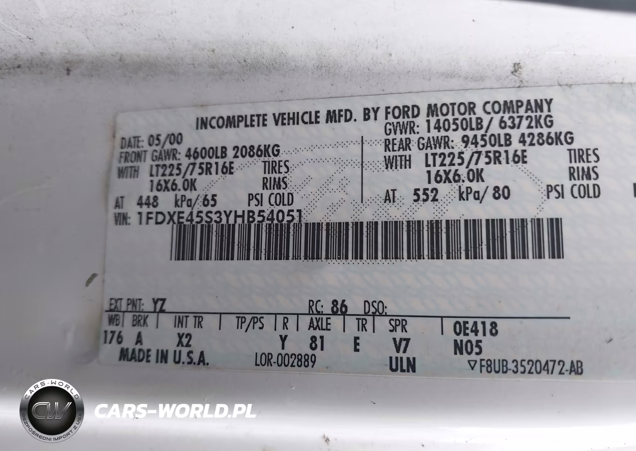 2000 Ford E-450 Cutaway Standard VIN:1FDXE45S3YHB54051 - 8