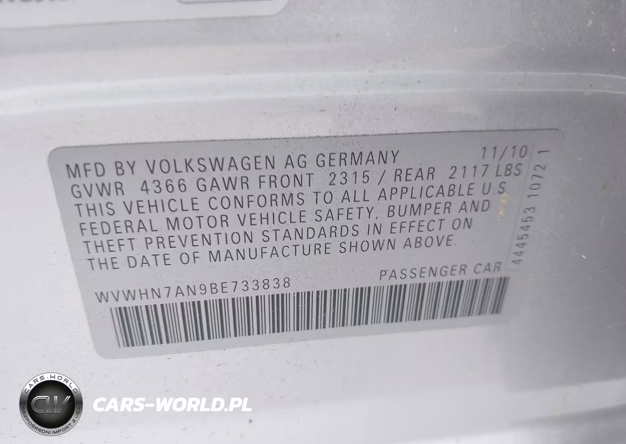 2011 Volkswagen Cc Lux Limited VIN:WVWHN7AN9BE733838 - 9